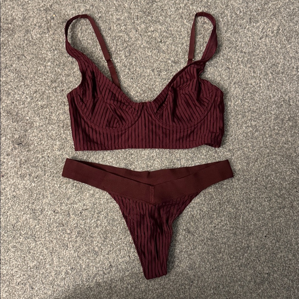 Burgundy Striped Lingerie Set
